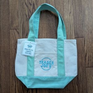 Trader Joe's Pastel Mini Canvas Tote Bag - Mint Green & Baby Blue